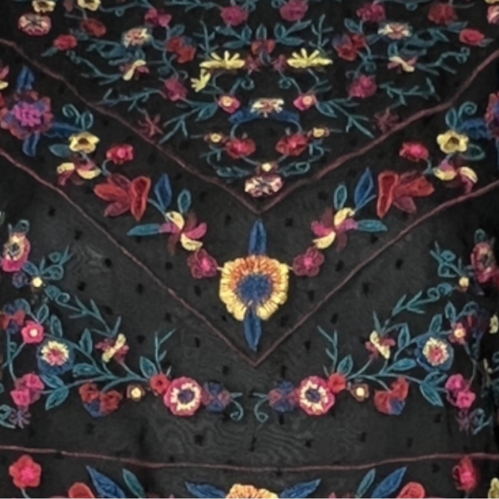 Black Embroidered Peplum Blouse with Sheer Sleeves - Picture 6 of 9